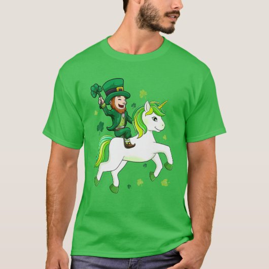 St Patrick's Day Leprechaun Riding Unicorn Leprico T-shirt (Voorkant)