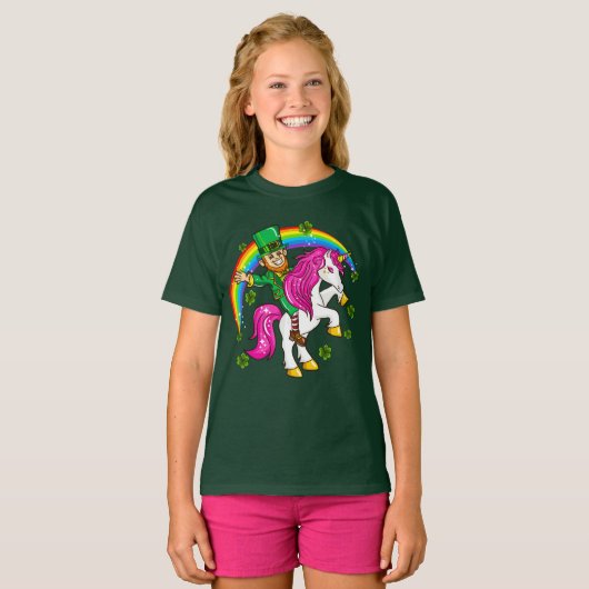 St Patricks Day Leprechaun Riding Unicorn T-shirt (Voorkant volledig)