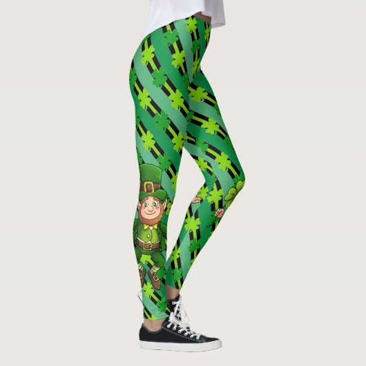 St. Patrick's Day Leprechaun Shamrock Green Black Leggings (Rechts)