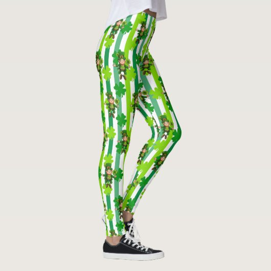 St. Patrick's Day Leprechaun Shamrock Green Black Leggings (Rechts)
