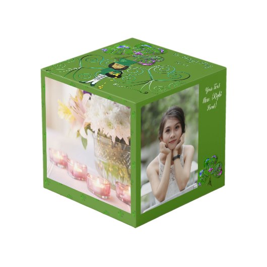 St. Patrick's Day Leprechaun Shamrock Photo Cube Kubus (Voorkant hoekig)