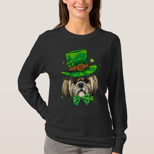 St Patrick's Day Leprechaun Shamrock Shih Tzu Iris T-shirt (Voorkant)