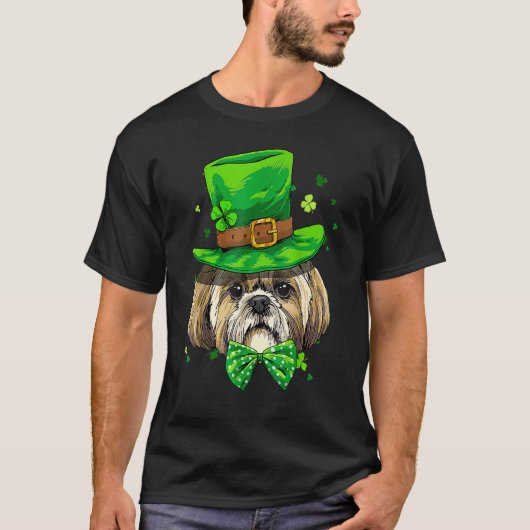 St Patrick's Day Leprechaun Shamrock Shih Tzu Iris T-shirt (Voorkant)