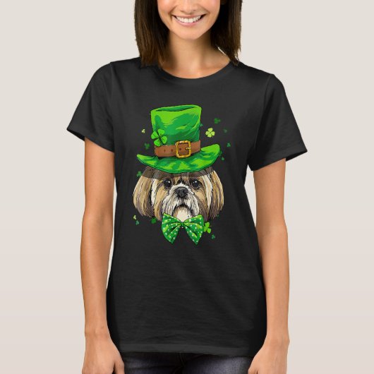St Patrick's Day Leprechaun Shamrock Shih Tzu Iris T-shirt (Voorkant)