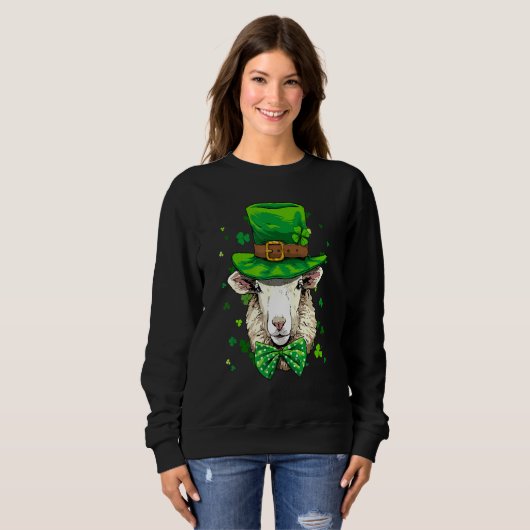 St Patrick's Day Leprechaun Sheep Lamb Shamrock Ir Trui (Voorkant volledig)