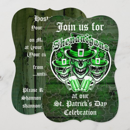 St. Patrick's Day Leprechaun Skulls: Shenanigans Kaart (Voorkant / Achterkant)