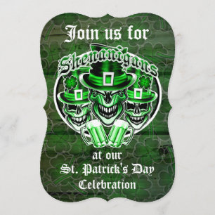 St. Patrick's Day Leprechaun Skulls: Shenanigans Kaart