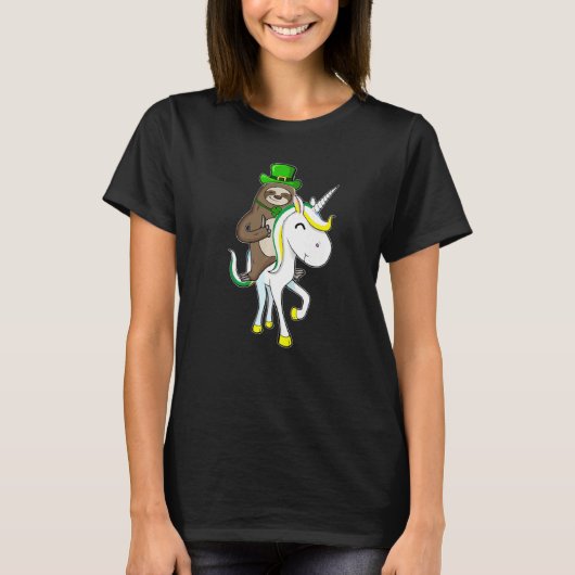 St Patricks Day Leprechaun Sloth Riding Unicorn Fu T-shirt (Voorkant)