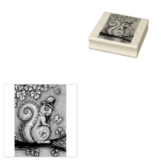 ST. PATRICK'S DAY LEPRECHAUN SQUIRREL RUBBER STEMP RUBBERSTEMPEL (Gestempeld)
