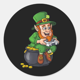 St Patricks Day Leprechaun Video Game Controller B Ronde Sticker