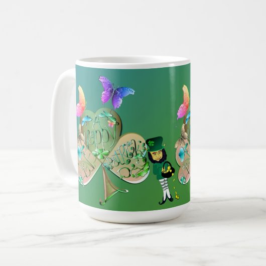 St. Patrick's day Leprechaun w. Koffiemok (Voorkant links)