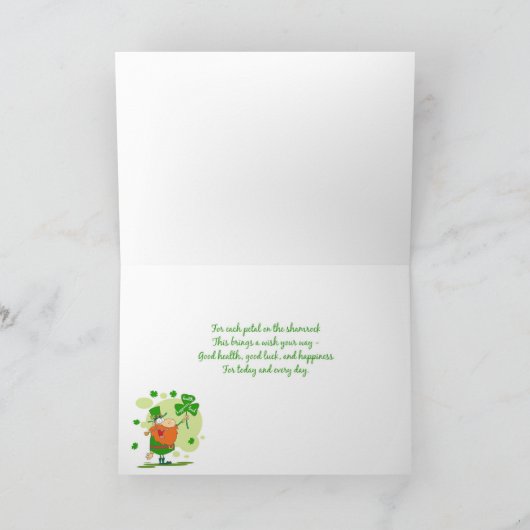 St. Patrick's Day Leprechaun w. Shamrock Kaart (Binnen)