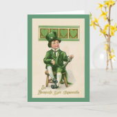 St. Patrick's Day Leprechaun Wenskaart Kaart (Gele Bloem)