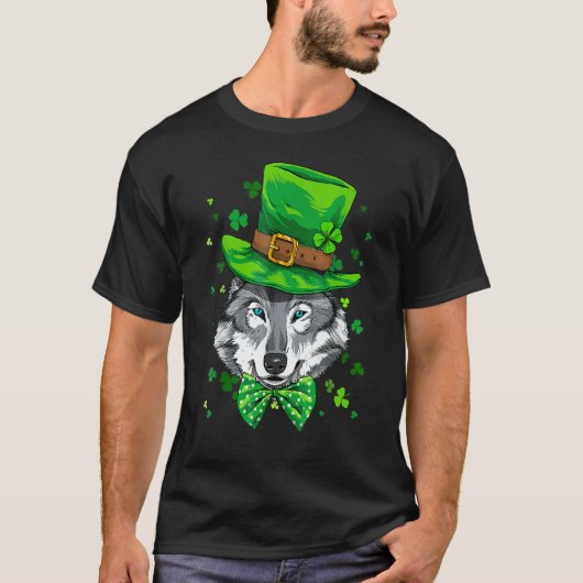 St Patrick's Day Leprechaun Wolf Shamrock Wolf Iri T-shirt (Voorkant)