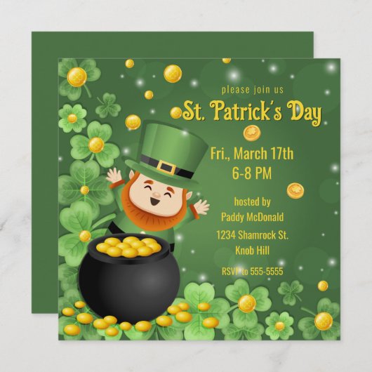 St. Patrick's Day Leprechauns Shamrock & Gold Kaart (Voorkant / Achterkant)