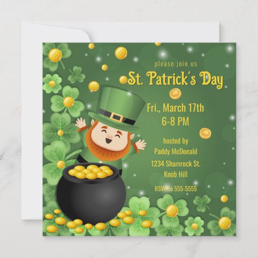 St. Patrick's Day Leprechauns Shamrock & Goud Kaart (Voorkant)