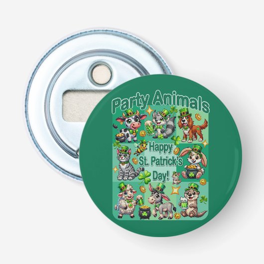 St. Patrick's Day Leuke en Schattige "Party Animal Button Flesopener (Voorkant)