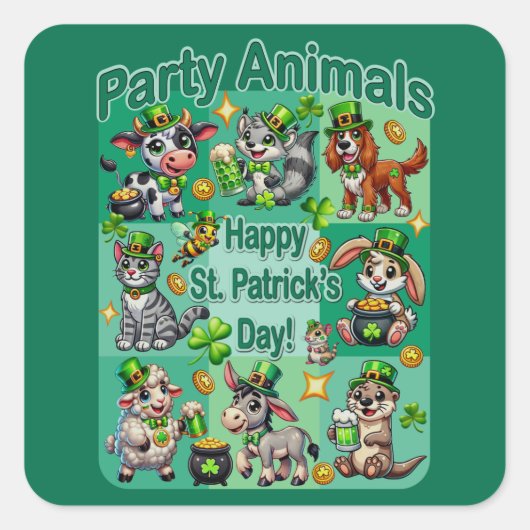 St. Patrick's Day Leuke en Schattige "Party Animal Vierkante Sticker (Voorkant)