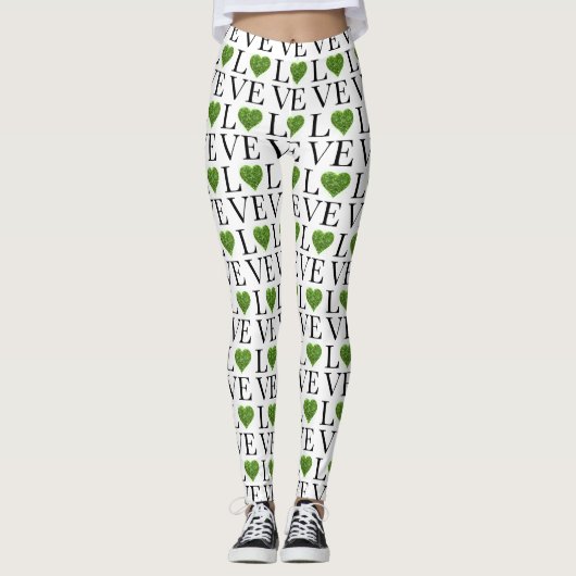 St. Patrick's day | Liefde | Groen glitterhart Leggings (Voorkant)