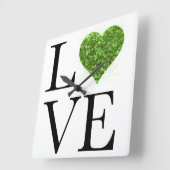 St. Patrick's day | Liefde | Groen glitterhart Vierkante Klok (Hoek)