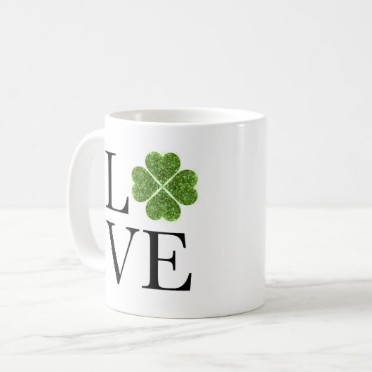 St. Patrick's day | Liefde | groene glitter shamro Koffiemok (Voorkant links)