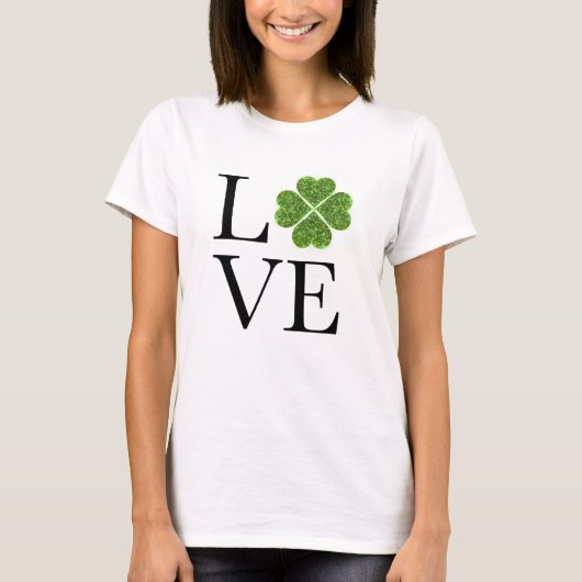 St. Patrick's day | Liefde | groene glitter shamro T-shirt (Voorkant)