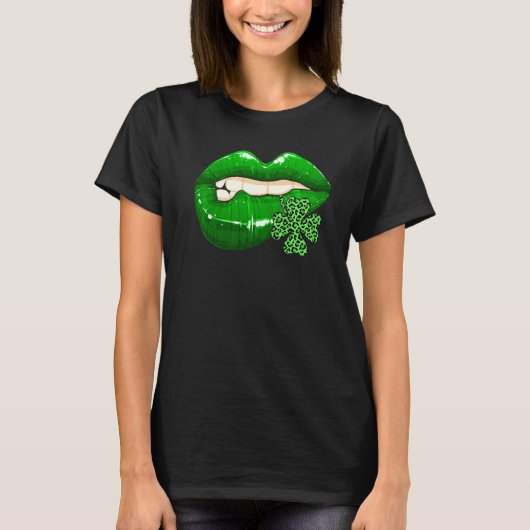 St Patrick's Day Lips Leopard Shamrock Geweldige I T-shirt (Voorkant)