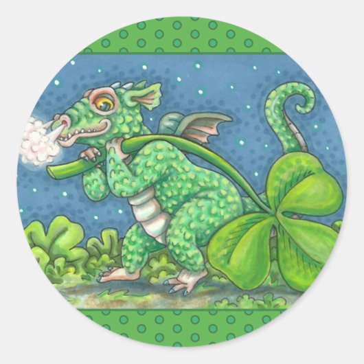 ST. PATRICK'S DAY LITTLE IRISH DRAGON FANTASY RONDE STICKER (Voorkant)