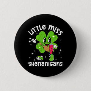St Patricks Day Little Miss Shenanigans Shamrock G Ronde Button 5,7 Cm