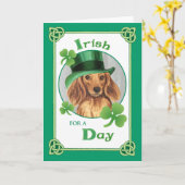 St. Patrick's Day Longhaire Dachshund Kaart (Gele Bloem)