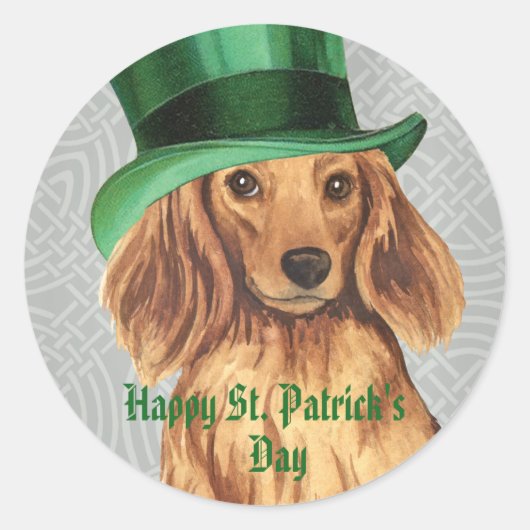 St. Patrick's Day Longhaire Dachshund Ronde Sticker (Voorkant)