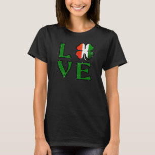 St Patrick's Day Love Four Leaf Clover Ierse Vlag T-shirt