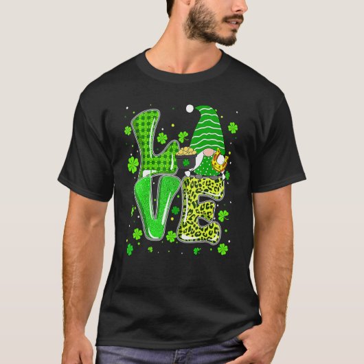St Patrick's Day Love Gnomes Shamrock Hoefijzer Ir T-shirt (Voorkant)