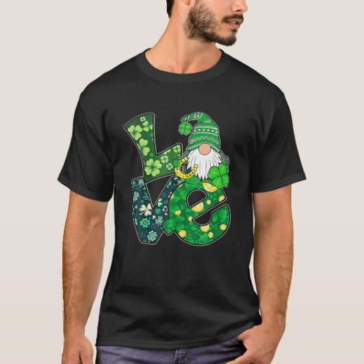 St Patrick's Day Love Gnomes Shamrock Hoefijzer Ir T-shirt (Voorkant)