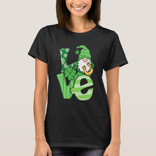 St Patrick's Day Love Gnomes Shamrock Horseshoe Ir T-shirt (Voorkant)