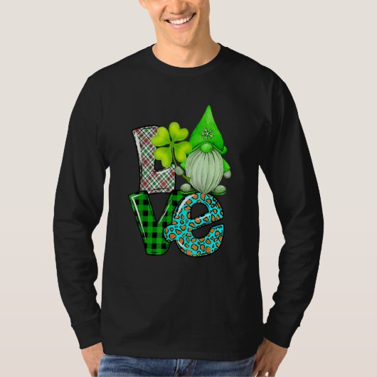 St Patrick's Day LOVE Gnomes Shamrock Leopard T-shirt (Voorkant)