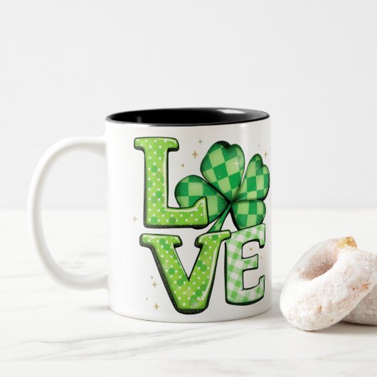 St. Patrick's Day Love Green Irish Tweekleurige Koffiemok (Met donut)