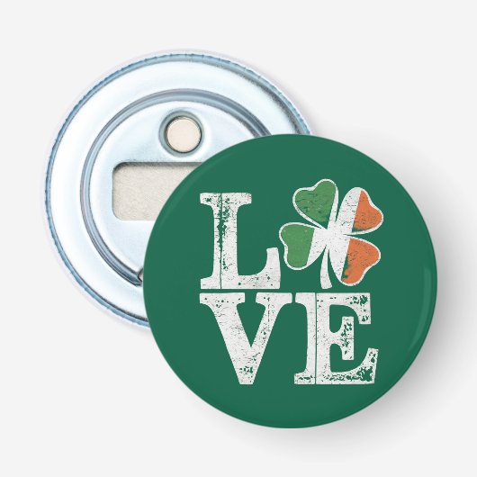 St Patricks Day Love Lucky Irish Shamrock Green Button Flesopener (Voorkant)