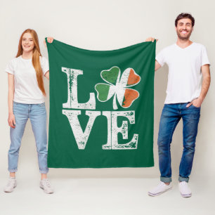 St Patricks Day Love Lucky Irish Shamrock Green Fleece Deken