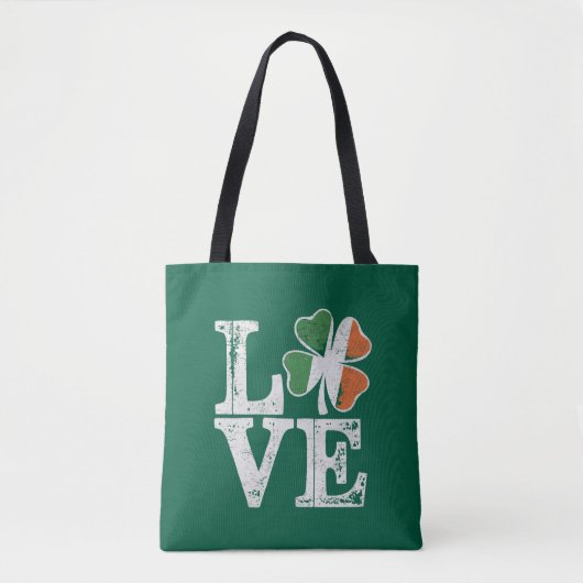 St Patricks Day Love Lucky Irish Shamrock Green Tote Bag (Voorkant)