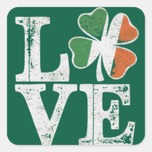 St Patricks Day Love Lucky Irish Shamrock Green Vierkante Sticker