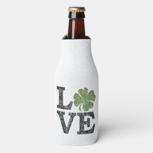 St. Patricks Day LOVE met shamrock Flesjeskoeler (Fles Voorkant)