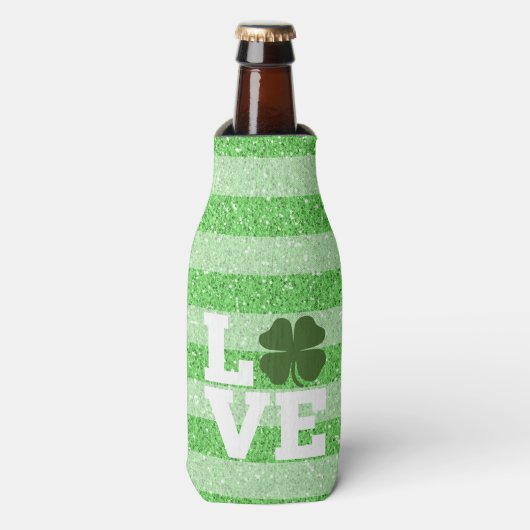 St. Patricks Day LOVE met shamrock Flesjeskoeler (Fles Voorkant)