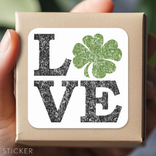 St. Patricks Day LOVE met shamrock Vierkante Sticker