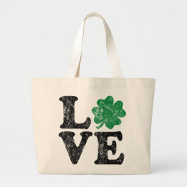 St Patrick's Day LOVE Shamrock Irish Grote Tote Bag
