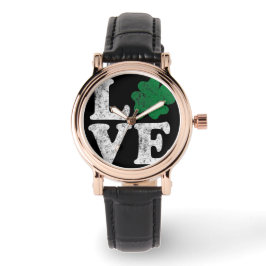 St Patrick's Day LOVE Shamrock Irish Horloge