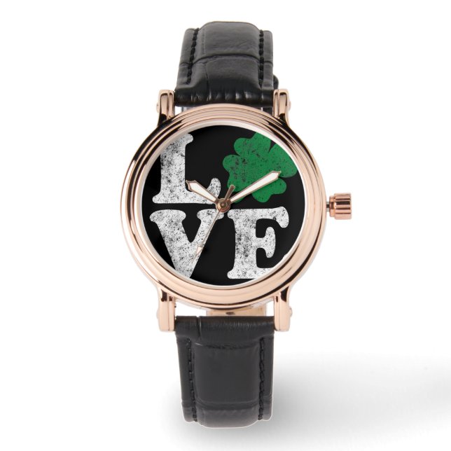 St Patrick's Day LOVE Shamrock Irish Horloge (Voorkant)