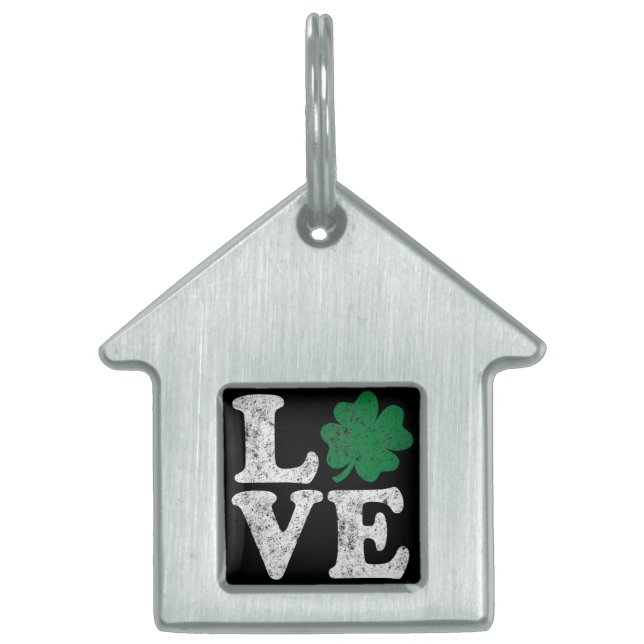 St Patrick's Day LOVE Shamrock Irish Huisdieren Naamplaatje (Voorkant)