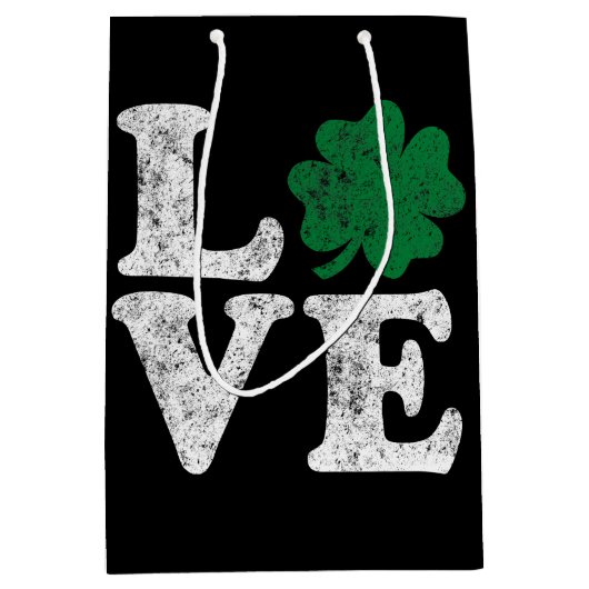 St Patrick's Day LOVE Shamrock Irish Medium Cadeauzakje (Voorkant)