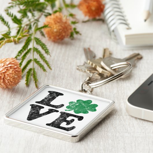 St Patrick's Day LOVE Shamrock Irish Sleutelhanger (Zijkant)
